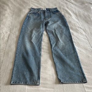 Reformation Blue Abby High Rise Straight Leg Rhinestone Jeans Size 23